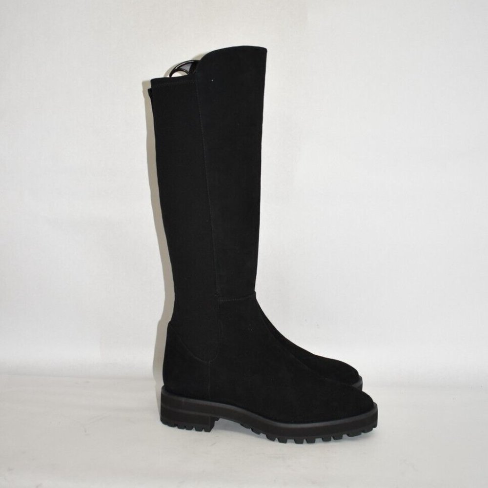 $850 Stuart Weitzman 5050 Lift Knee-Length Boots STRETCH SUEDE BLACK 9 (PA25)